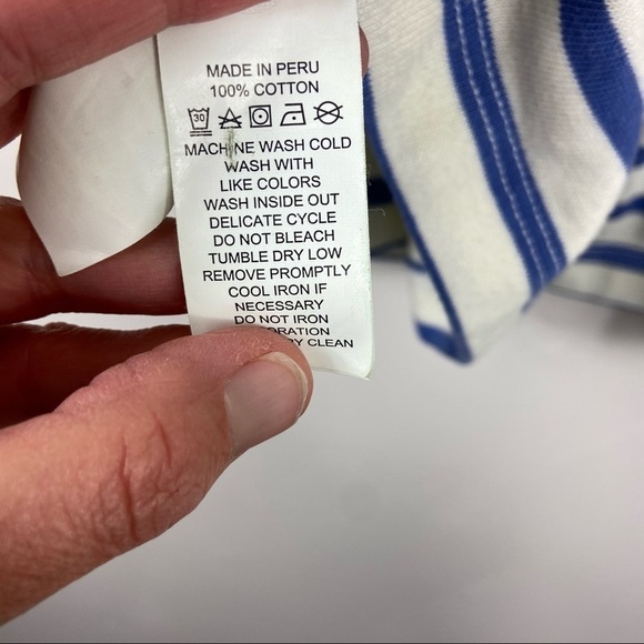 Kate Spade Stripe Brooke Street Ruffle Blue & Cream Pima Cotton Top Large - Picture 5 of 9